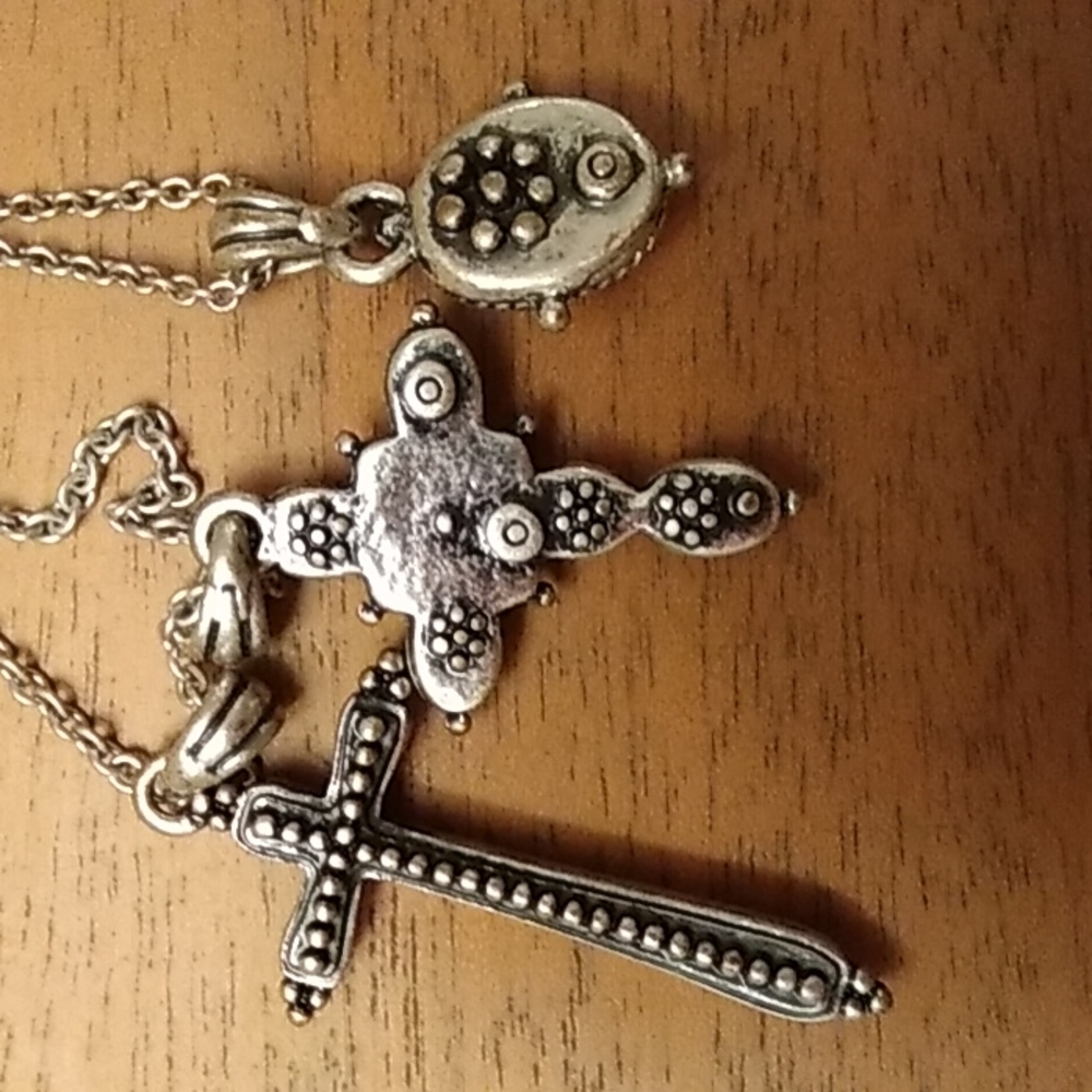Lucky Brand Silver Cross and Turquoise Pendant Necklace Set - Picture 7 of 8